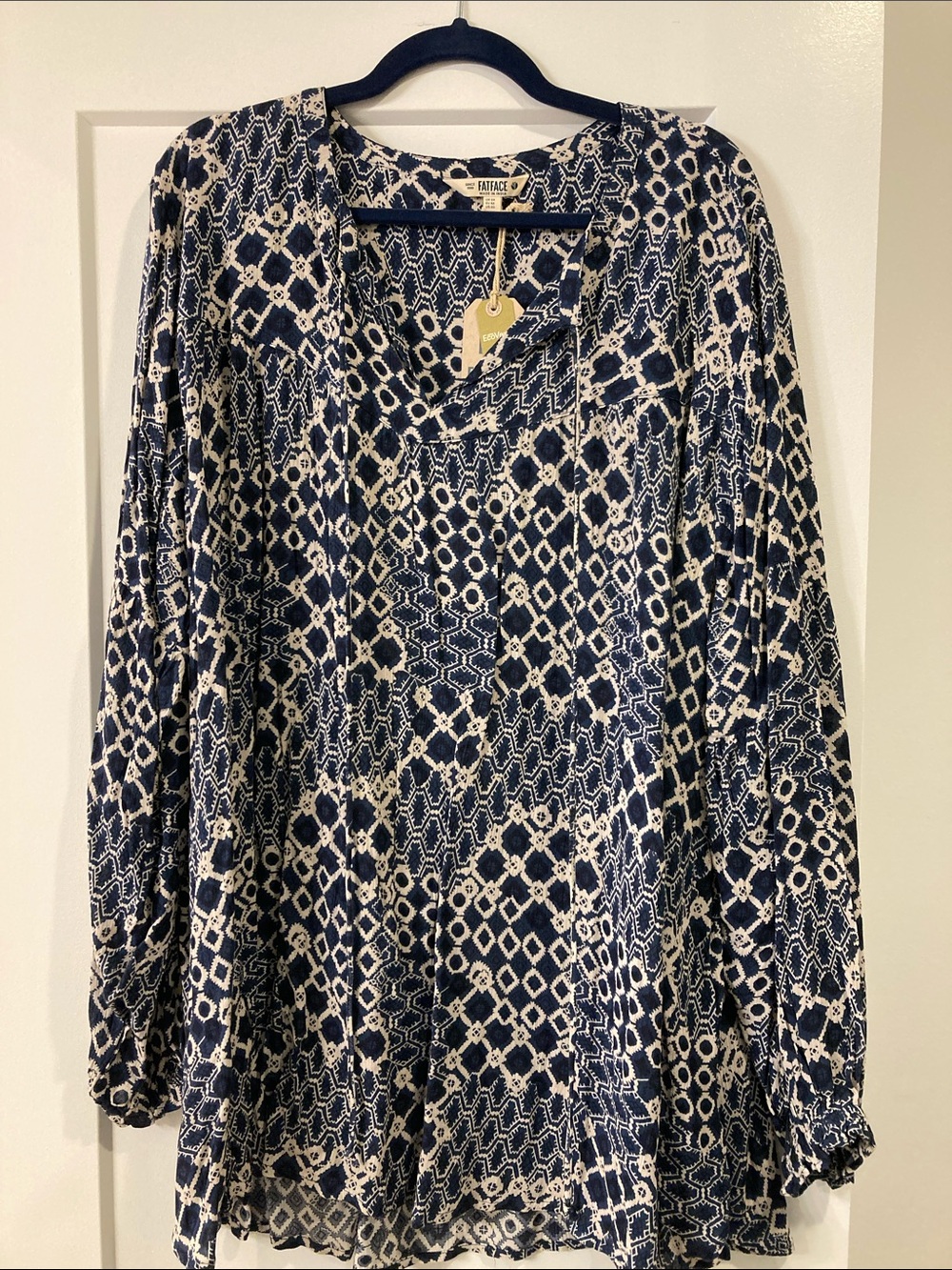 Fatface From UK - Soft Navy & Cream Indie-Geometric V-Neck Tunic